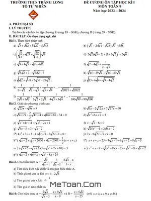 Đề Cương Ôn Tập Học Kì 1 Toán 9 Năm 2023 - 2024 Trường THCS Thăng Long - Hà Nội