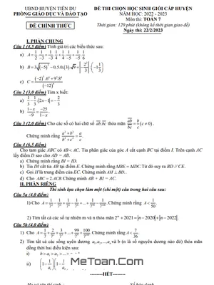 Đề thi HSG huyện Toán 7 năm 2022 - 2023 phòng GD&ĐT Tiên Du, Bắc Ninh