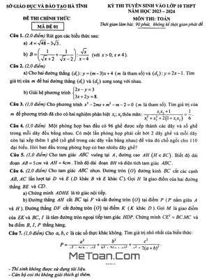 Đề thi Toán vào lớp 10 năm 2023 - 2024 Sở GD&ĐT Hà Tĩnh