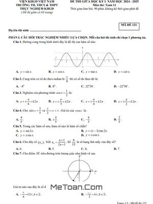 Đề Thi Giữa Kỳ 1 Toán 11 Năm 2024 - 2025 Trường Thực Nghiệm Khoa Học Giáo Dục - Hà Nội