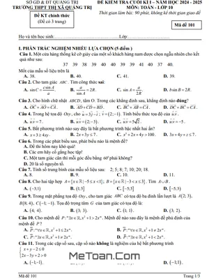 Đề thi học kỳ 1 Toán 10 năm 2024 - 2025 trường THPT Thị xã Quảng Trị
