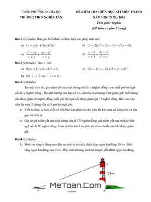 Đề Thi Giữa Học Kỳ 1 Toán 8 Năm 2025 - 2026 Trường THCS Nghĩa Tân (Kèm Đáp Án)
