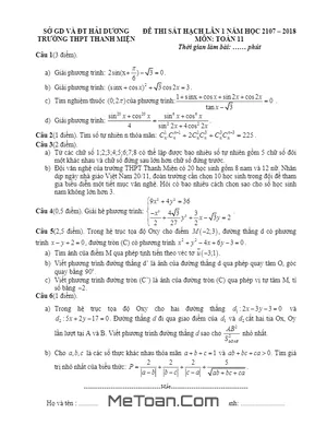 Đề thi sát hạch Toán 11 lần 1 (2017-2018) trường THPT Thanh Miện - Hải Dương (có lời giải)