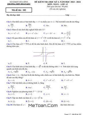 Đề học kỳ 1 Toán 12 năm 2023 - 2024 trường THPT Đoàn Kết - Hòa Bình