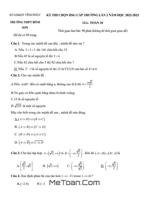 Đề HSG cấp trường Toán 10 lần 2 năm 2022 – 2023 trường THPT Bình Sơn – Vĩnh Phúc