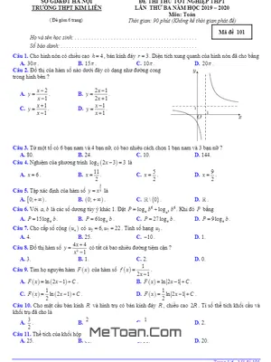 Đề thi thử tốt nghiệp THPT 2020 môn Toán lần 3 trường THPT Kim Liên – Hà Nội
