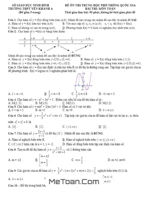 Đề ôn thi THPT Quốc gia 2017 môn Toán trường THPT Yên Khánh A - Ninh Bình