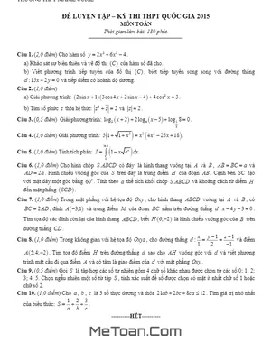 Đề thi thử THPT Quốc gia 2015 môn Toán trường Marie Curie - Có đáp án