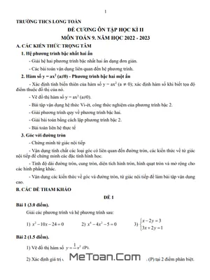 Đề Cương Ôn Tập Học Kỳ 2 Toán 9 Năm 2022-2023 Trường THCS Long Toàn - BRVT