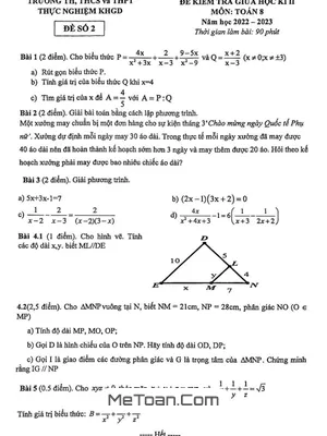 Đề Thi Giữa Kì 2 Toán 8 Năm 2022 - 2023 Trường Thực Nghiệm KHGD - Hà Nội