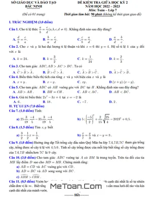 Đề thi giữa học kỳ 2 Toán 7 năm 2022 - 2023 sở GD&ĐT Bắc Ninh