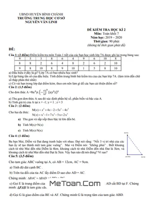 Đề thi học kì 2 Toán 7 năm 2019 - 2020 trường THCS Nguyễn Văn Linh - TP HCM (có đáp án)