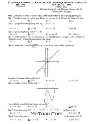 Đề khảo sát chất lượng Toán 12 lần 1 năm 2024 - 2025 sở GD&ĐT Phú Thọ