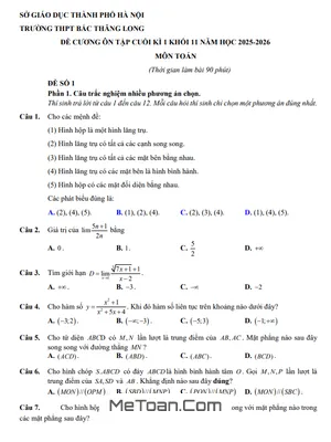 Đề cương ôn tập học kì 1 Toán 11 trường THPT Bắc Thăng Long (2025 – 2026) chi tiết nhất