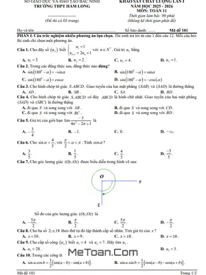 Đề Khảo Sát Lần 1 Môn Toán 11 Năm Học 2025 – 2026, Trường THPT Hàm Long – Bắc Ninh