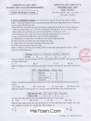 Đề thi giữa học kỳ 2 Toán 8 năm 2024 – 2025 trường THCS Nguyễn Bỉnh Khiêm - Hà Nội