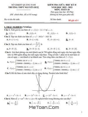 Trọn Bộ Đề Thi Giữa Kỳ 2 Toán 10 Năm 2022-2023 Trường THPT Nguyễn Huệ - Quảng Nam