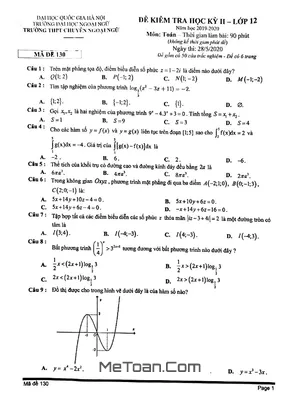 Đề thi học kỳ 2 Toán 12 năm 2019 - 2020 trường THPT chuyên Ngoại Ngữ - Hà Nội