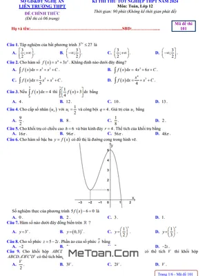 Đề thi thử tốt nghiệp THPT 2024 môn Toán lần 2 liên trường THPT - Nghệ An