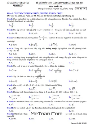 Đề khảo sát chất lượng Toán 10 năm 2023 - 2024 sở GD&ĐT Thái Bình