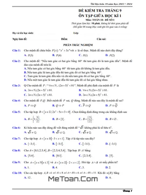 04 Đề Ôn Tập Kiểm Tra Giữa Học Kì 1 Môn Toán 10 Năm Học 2023 - 2024