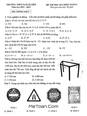 Đề thi học kì 1 Toán lớp 6 năm 2022 - 2023 trường THCS Ngô Sĩ Liên - Hà Nội