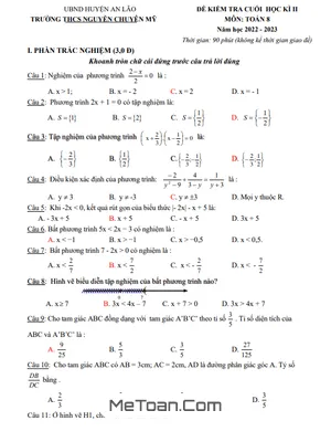Đề Thi Học Kì 2 Toán 8 Năm 2022 - 2023 Trường THCS Nguyễn Chuyên Mỹ - Hải Phòng