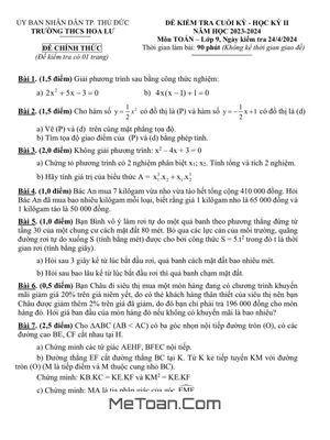 Đề thi học kỳ 2 Toán 9 năm 2023 - 2024 trường THCS Hoa Lư - TP HCM