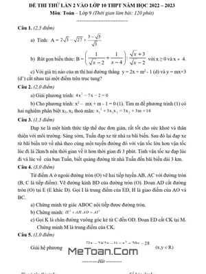 Đề thi thử Toán lần 2 vào lớp 10 năm 2022 – 2023 phòng GD&ĐT Diễn Châu – Nghệ An