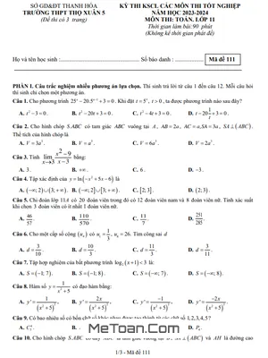 Đề khảo sát lần 2 Toán 11 năm 2023 – 2024 trường THPT Thọ Xuân 5 – Thanh Hóa
