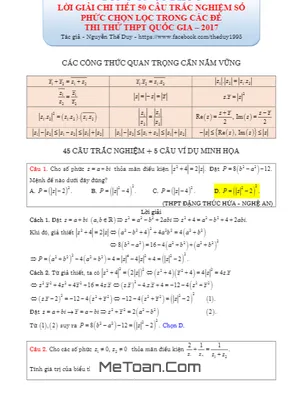 Giải chi tiết 50 câu trắc nghiệm số phức chọn lọc trong đề thi thử - Nguyễn Thế Duy