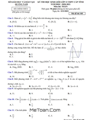 Đề thi Học sinh Giỏi Toán 12 năm 2020 - 2021 Sở GD&ĐT Tỉnh Quảng Nam