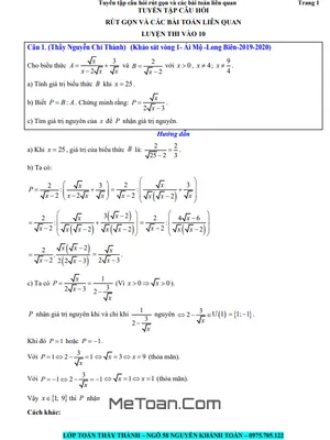 200 Bài Tập Rút Gọn Biểu Thức Và Bài Toán Liên Quan Trong Đề Thi Vào 10 Môn Toán