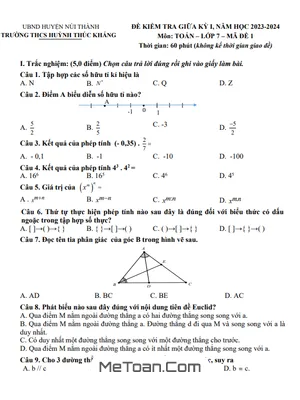 Đề Thi Giữa Kỳ 1 Toán 7 Năm 2023 - 2024 Trường THCS Huỳnh Thúc Kháng - Quảng Nam