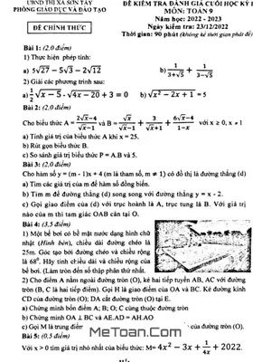 Đề thi học kỳ 1 Toán 9 năm 2022 - 2023 phòng GD&ĐT Sơn Tây - Hà Nội