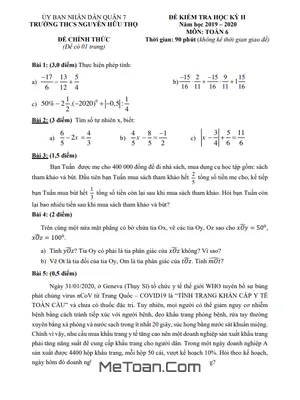 Đề thi HK2 Toán lớp 6 năm 2019 - 2020 trường THCS Nguyễn Hữu Thọ - TP HCM