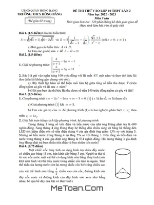 Đề thi thử Toán vào lớp 10 lần 3 năm 2023 trường THCS Hồng Bàng – Hải Phòng