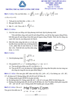 Đề thi thử Toán vào lớp 10 lần 3 năm 2022 – 2023 trường Lương Thế Vinh – Hà Nội