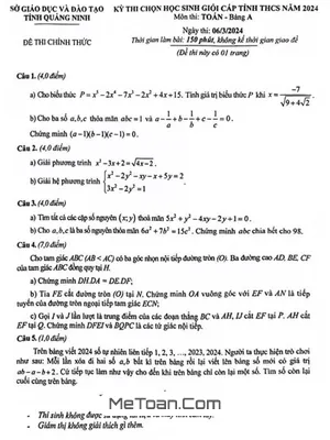 Đề thi học sinh giỏi cấp tỉnh môn Toán THCS năm 2024 - Sở GD&ĐT Quảng Ninh