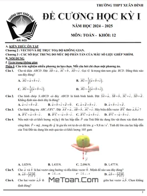 Đề Cương Ôn Thi Học Kỳ 1 Toán 12 Năm 2024 - 2025 Trường THPT Xuân Đỉnh - Hà Nội