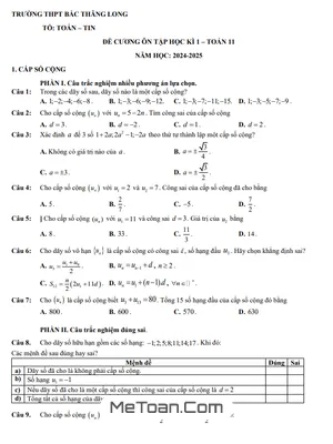 Đề Cương Học Kì 1 Toán 11 Năm 2024 - 2025 Trường THPT Bắc Thăng Long - Hà Nội