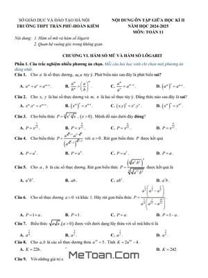 Ôn Tập Giữa Kì 2 Toán 11 Năm 2024 - 2025 Trường THPT Trần Phú - Hà Nội