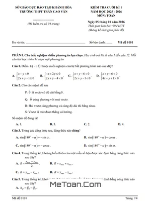 Đề Thi Cuối Học Kỳ 1 Toán 10 Năm 2025 - 2026 THPT Trần Cao Vân - Khánh Hòa
