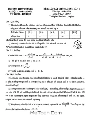 Đề Khảo Sát Lần 1 Toán 9 Năm Học 2025 – 2026 Trường THPT Chuyên Hà Nội – Amsterdam
