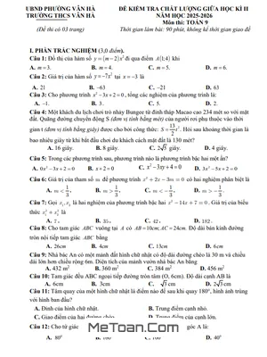 Đề Giữa Học Kì 2 Toán 9 Năm Học 2025-2026 Trường THCS Vân Hà – Bắc Ninh