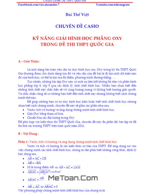 Phương Pháp Giải Toán Hình Học Tọa Độ Phẳng Oxy - Bùi Thế Việt