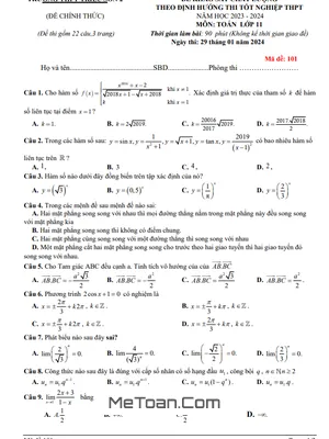 Đề khảo sát Toán 11 năm 2023 – 2024 trường THPT Triệu Sơn 2 – Thanh Hóa