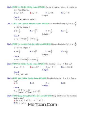 Trắc nghiệm Dãy số, Cấp số cộng và Cấp số nhân trong Đề thi thử Toán 2018
