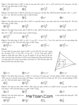 3296 Bài Tập Trắc Nghiệm Thể Tích Khối Đa Diện Có Đáp Án