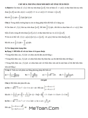 Trắc nghiệm Phương pháp Đổi Biến Số Tính Tích Phân Lớp 12